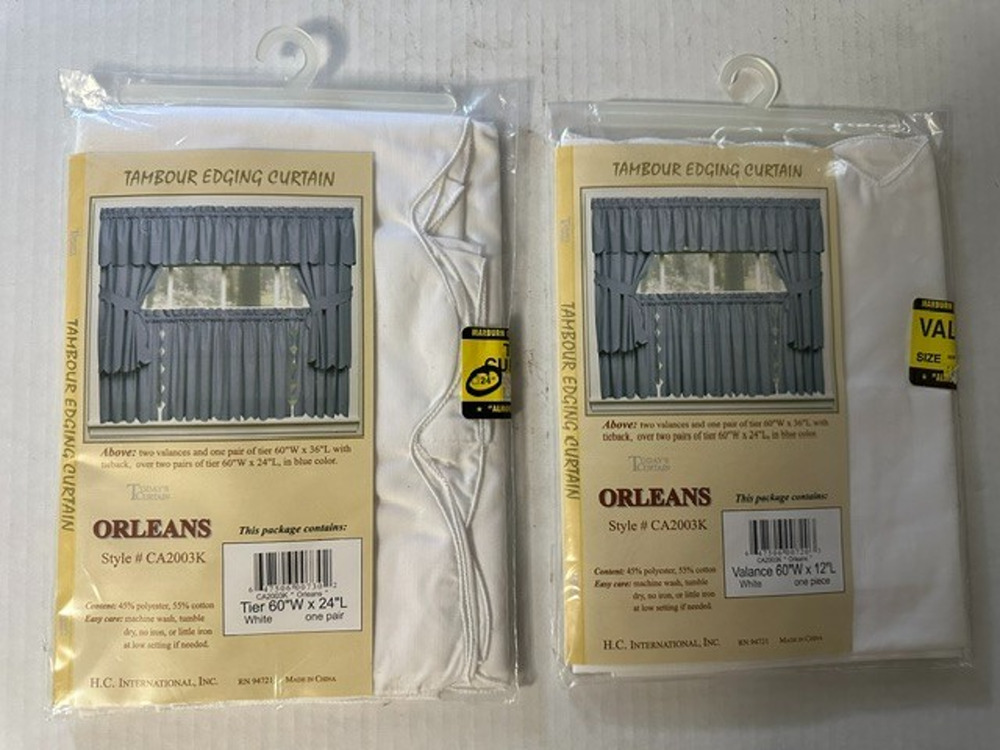 Today's Curtains Orleans Tier Pair 60x24 With one Valance 60x12 White